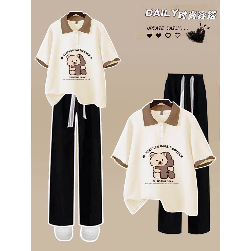 少女夏季套装初中生休闲运动学院风短袖两件套高中学生夏装女宽松