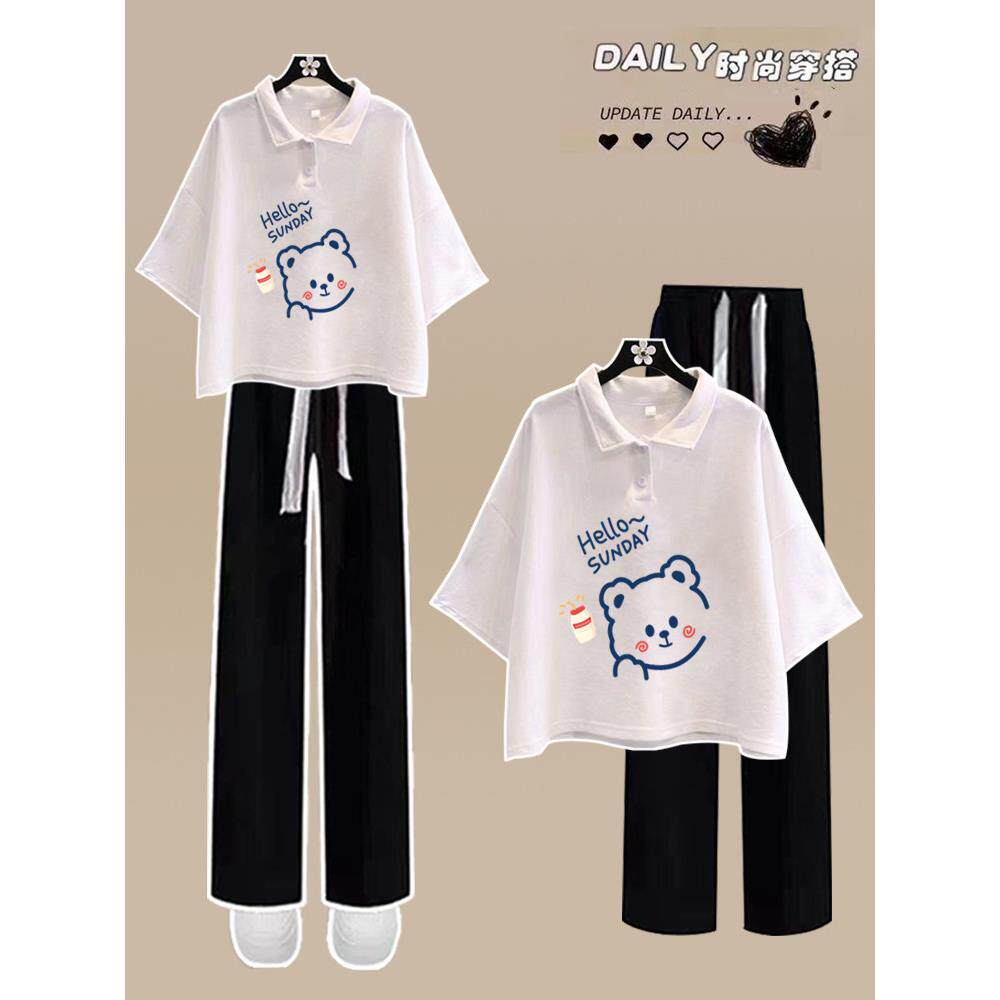 初中学生夏季运动服套装2026新款少女休闲POLO衫短袖高中生两件套