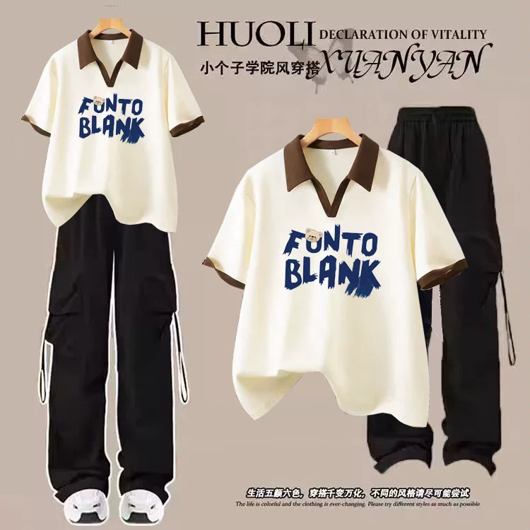 15少女学生夏季百搭短袖套装女12-13岁大童14初中生工装裤两件套