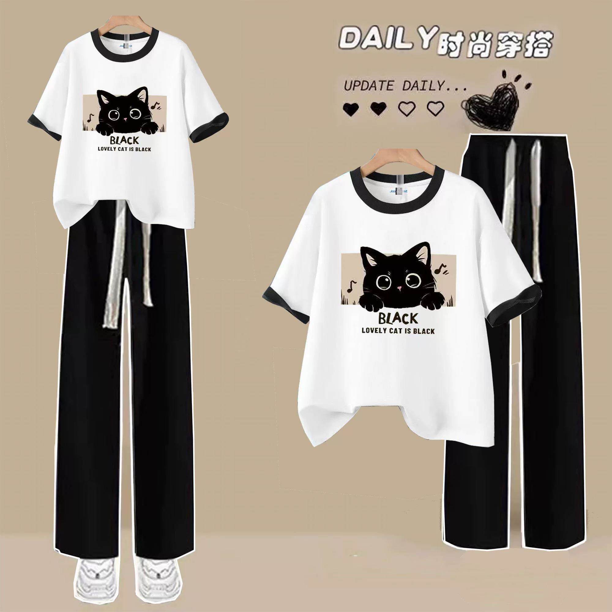 少女韩系甜酷短袖t恤衫夏天15高初中学生显瘦工装裤两件套装16岁