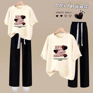 青少年女装学生初中生搭配少女夏装2026超火穿搭宽松短袖两件套