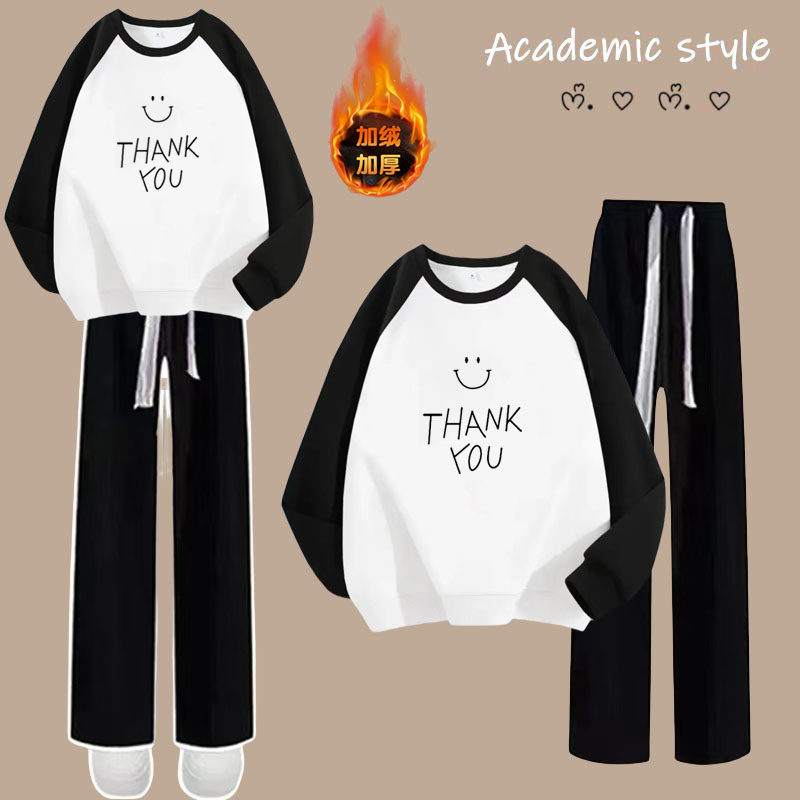 加绒加厚冬装卫衣套装女装2025新款秋冬季小个子休闲运动服俩件套