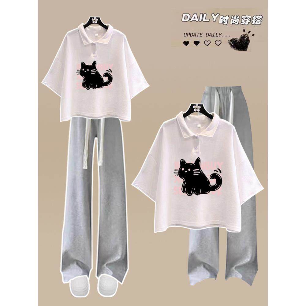 初中学生夏季运动服套装2026新款少女休闲POLO衫短袖高中生两件套