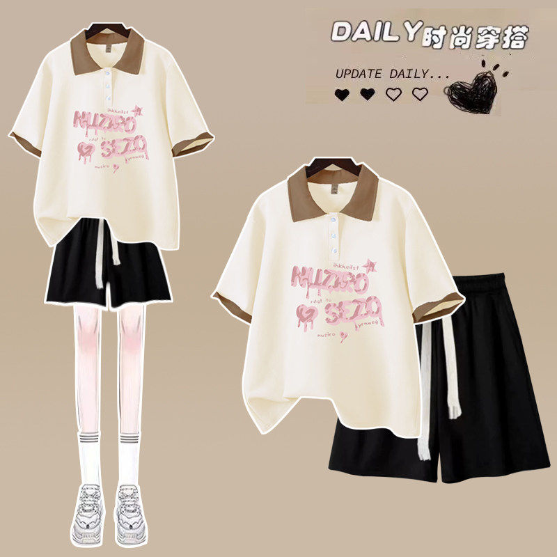 短裤套装女洋气休闲运动高中初中学生时尚女孩夏季纯棉短袖两件套