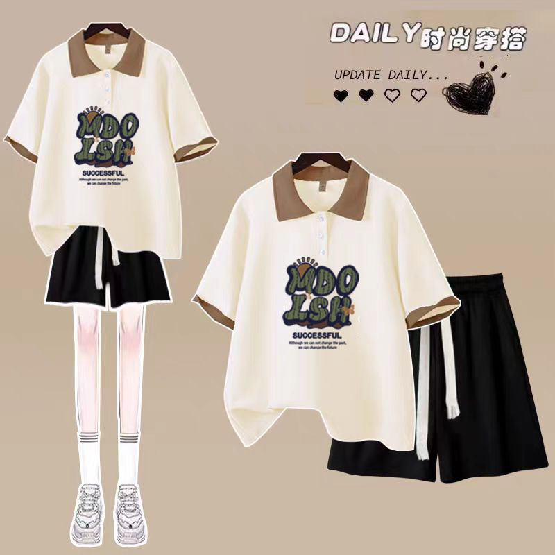 初中生夏装运动2025新款少女时尚休闲短袖T恤初高中学院风套装女