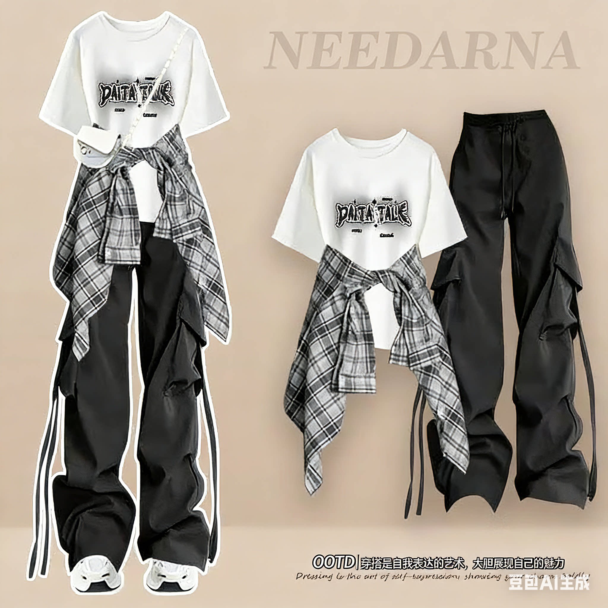 高中学生衬衫半袖T恤三件套装少女15衣服女初中生夏季短袖工装裤