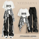 高中学生衬衫半袖T恤三件套装少女15衣服女初中生夏季短袖工装裤