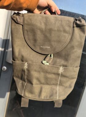 粗帆布双肩包翻盖旅行包简约INS风休闲多功能背包书包设计师孤品