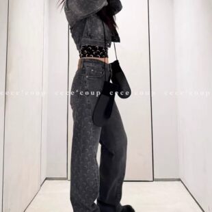MiMi 新品 26FW做旧月亮印花直筒牛仔裤 3.28
