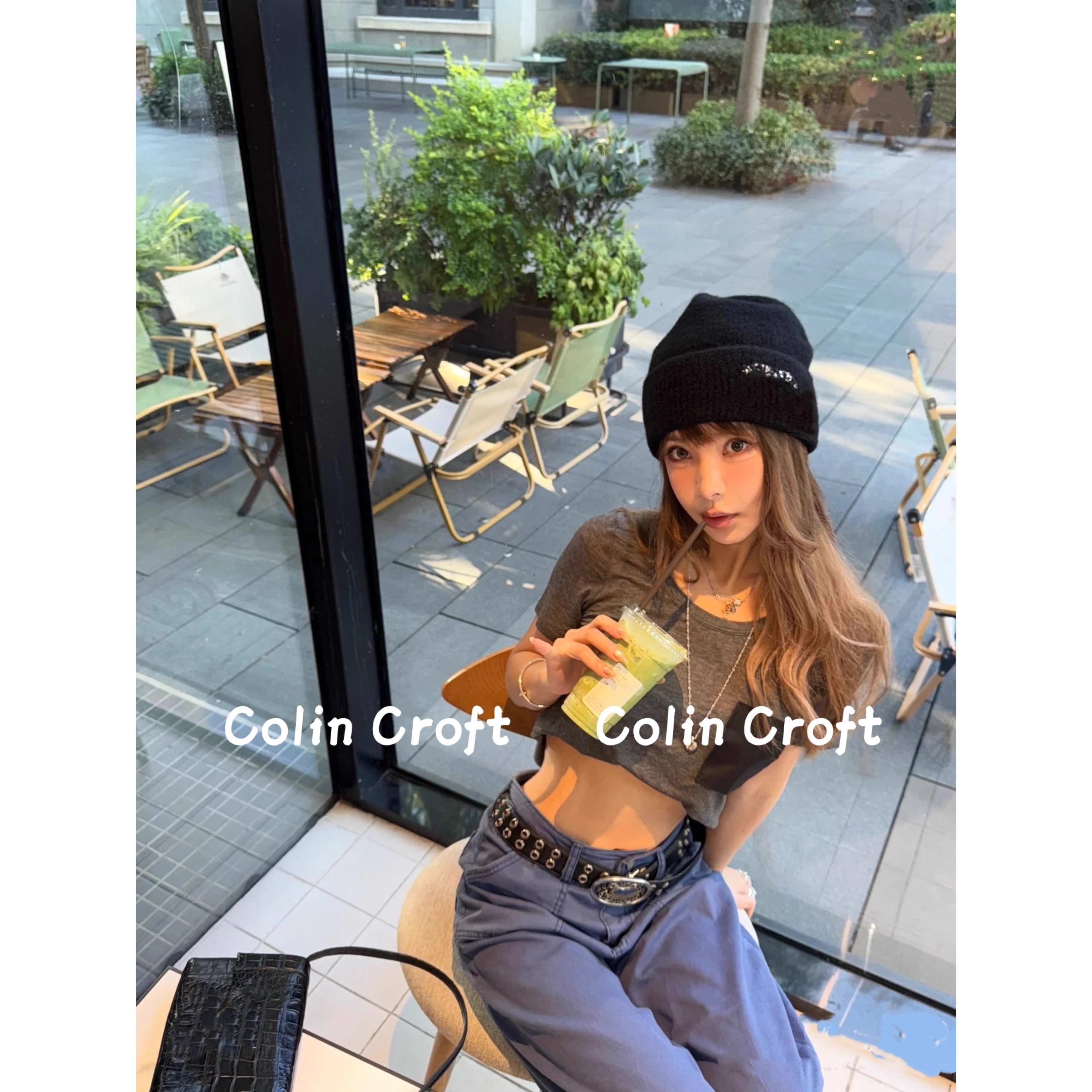 亮片字母冷帽黑白针织套头帽子