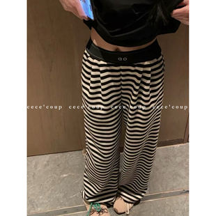 慵懒feel 女 26FW 撞色条纹高腰拖地阔腿裤 新品 MiMi