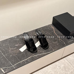 26FW MiMi 极简漆皮鱼嘴外穿一字拖女 新品 走路带风