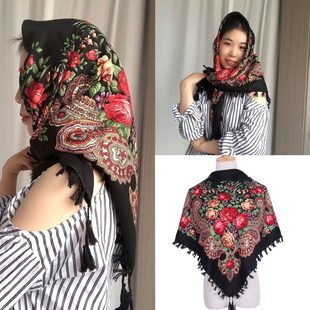 民族风棉质头巾女围巾披肩小方巾防晒干活大妈包头三角巾婚礼盖头