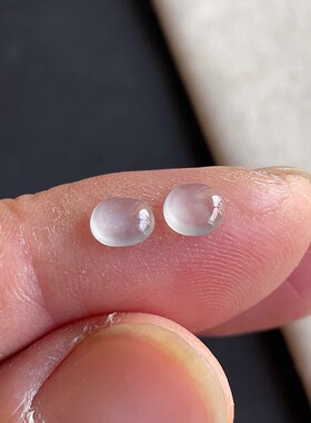 0209-4天然老坑冰种蛋面戒面一对 翡翠A货送证书～金晶翡翠