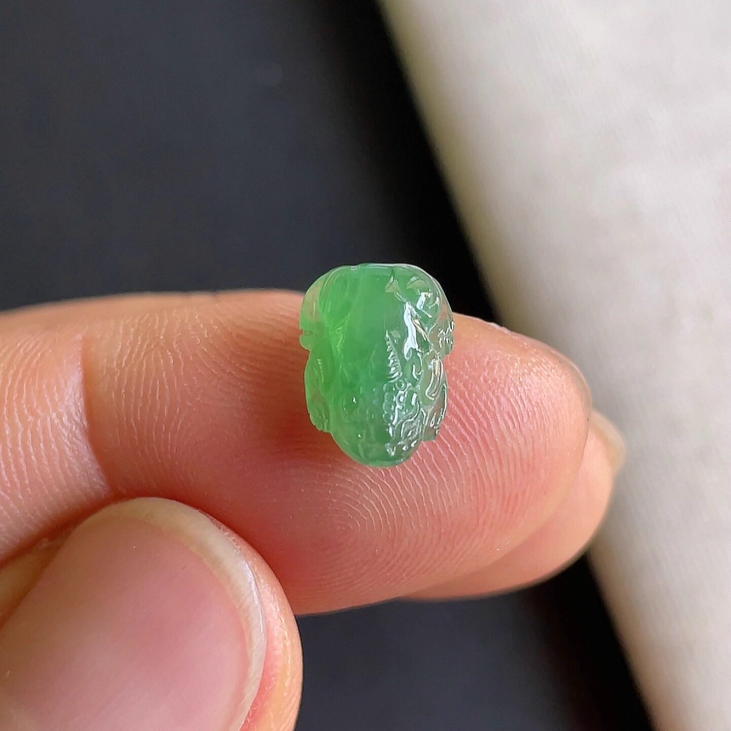 0904-9天然老坑冰种阳绿貔貅戒面 翡翠A货送证书~金晶翡翠