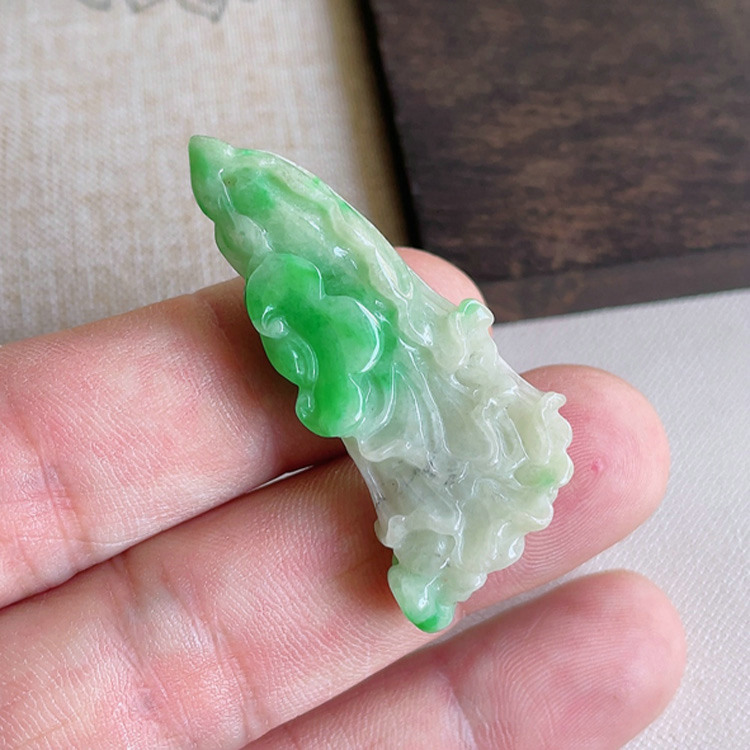 1405-12天然老坑白底青飘阳绿白菜吊坠 翡翠A货送证书~金晶翡翠