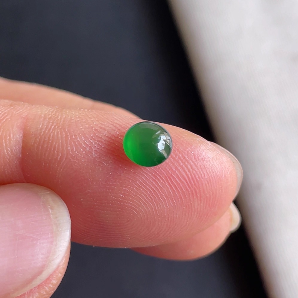 0908-9天然老坑冰种阳绿蛋面 翡翠A货送证书～金晶翡翠