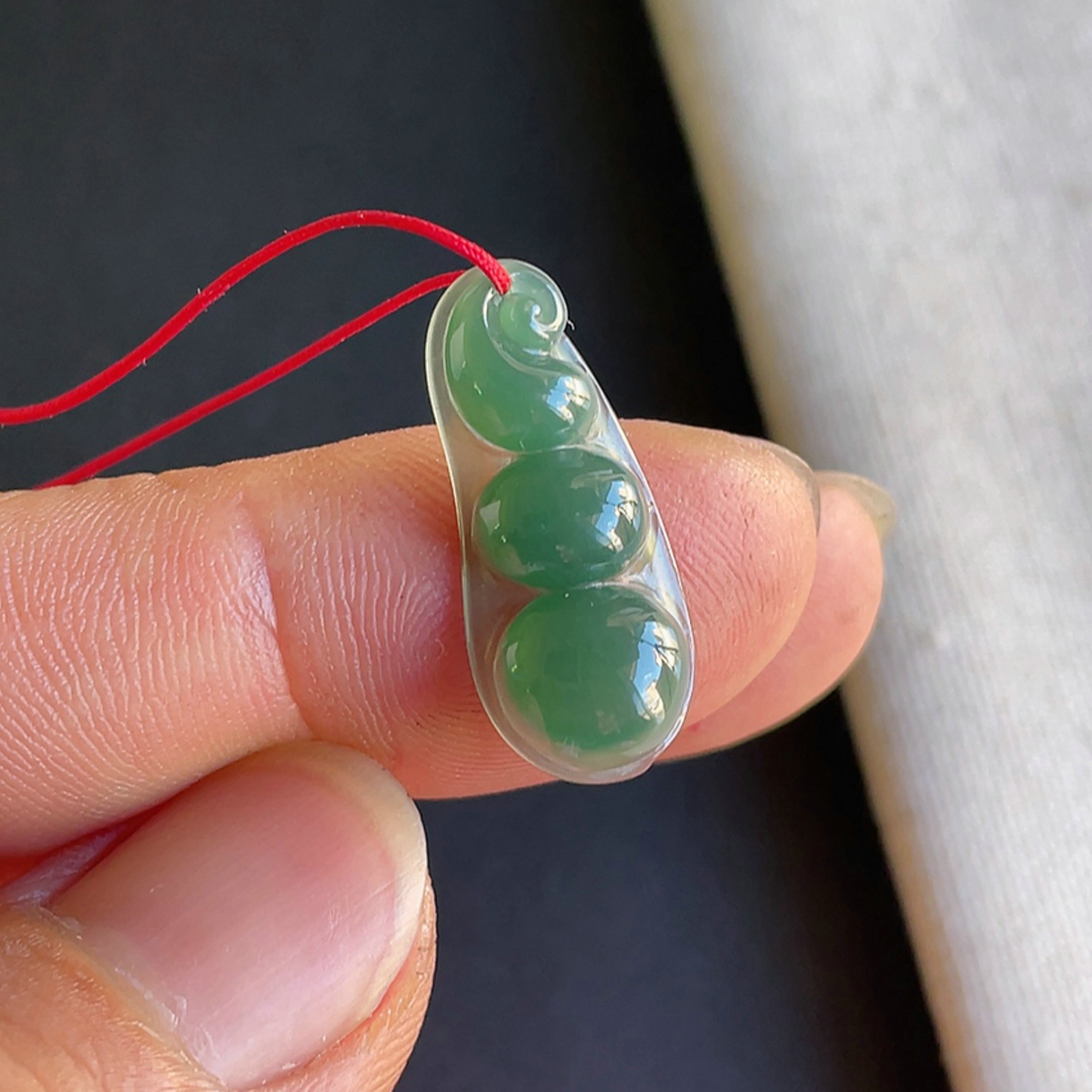1009-3老坑冰种满绿四季豆吊坠 天然玉石翡翠A货送证书-金晶翡翠
