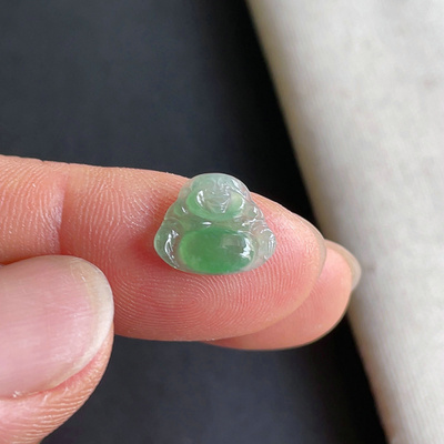 0918-6天然老坑冰种满绿佛公戒面 翡翠A货送证书～金晶翡翠