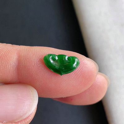 0918-5天然老坑冰种辣绿如意戒面 翡翠A货送证书～金晶翡翠