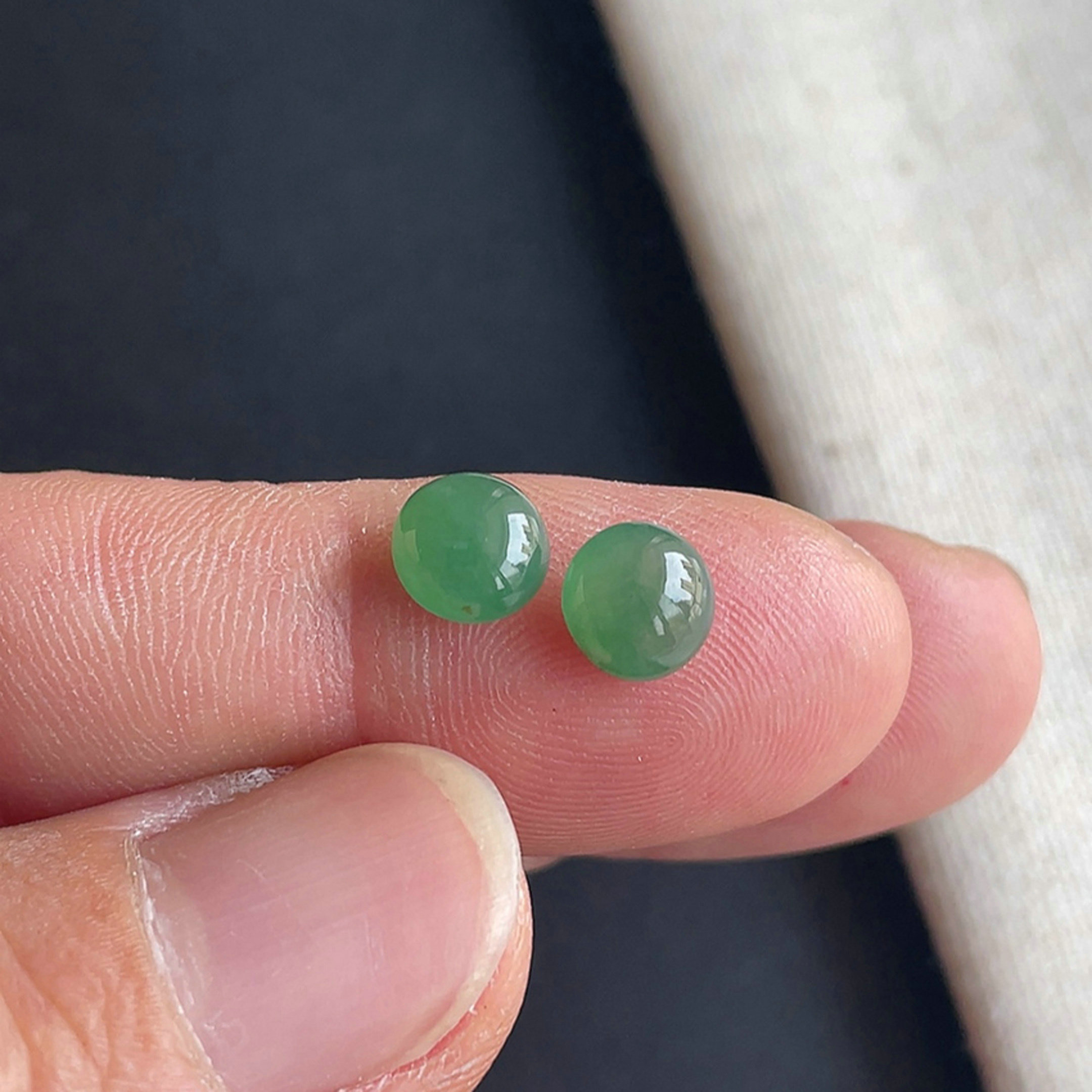 冰种满绿蛋面一对缅甸翡翠A货
