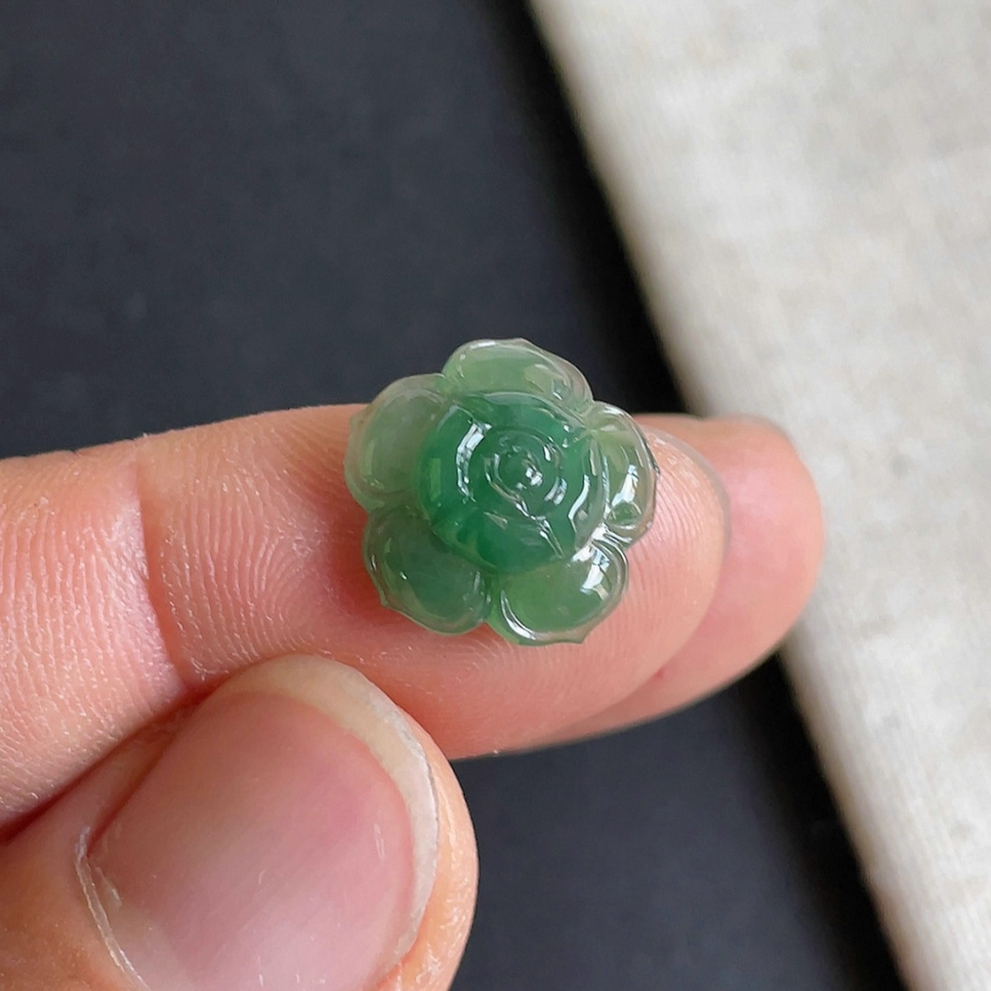 0715-5天然老坑冰种满绿花开富贵戒面 翡翠A货送证书～金晶翡翠