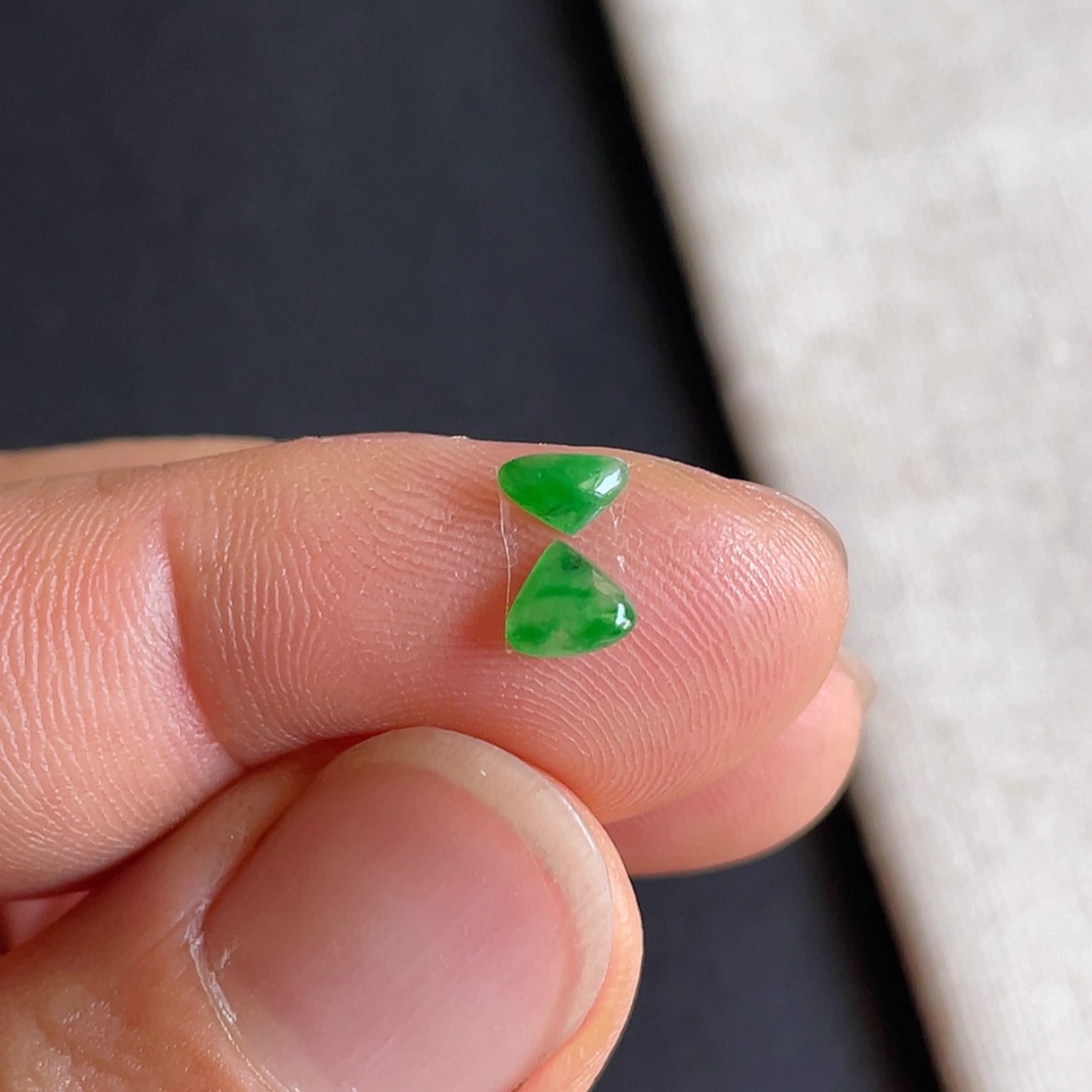 0721-2天然老坑冰种阳绿水滴戒面一套 翡翠A货送证书～金晶翡翠