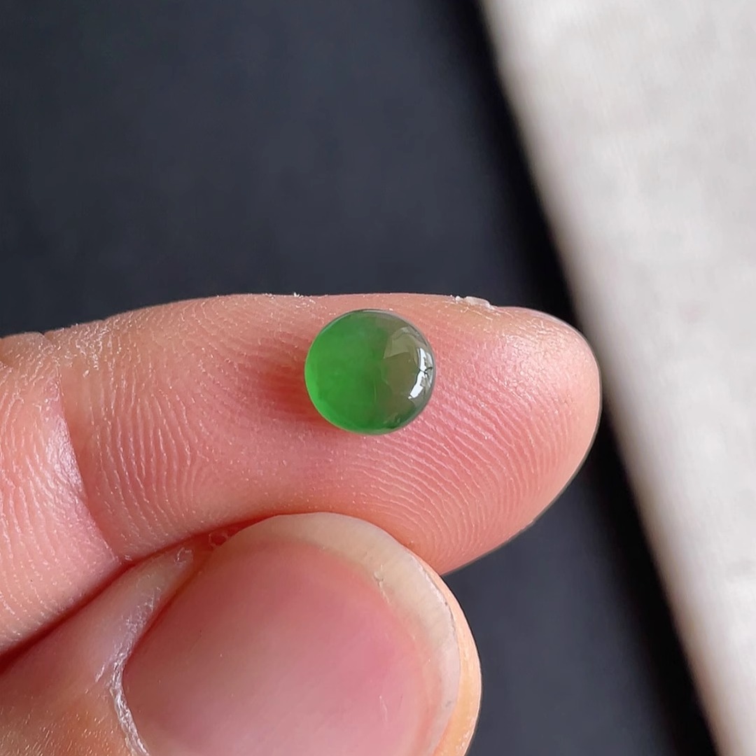 0609-4天然老坑冰种阳绿蛋面 翡翠A货送证书～金晶翡翠