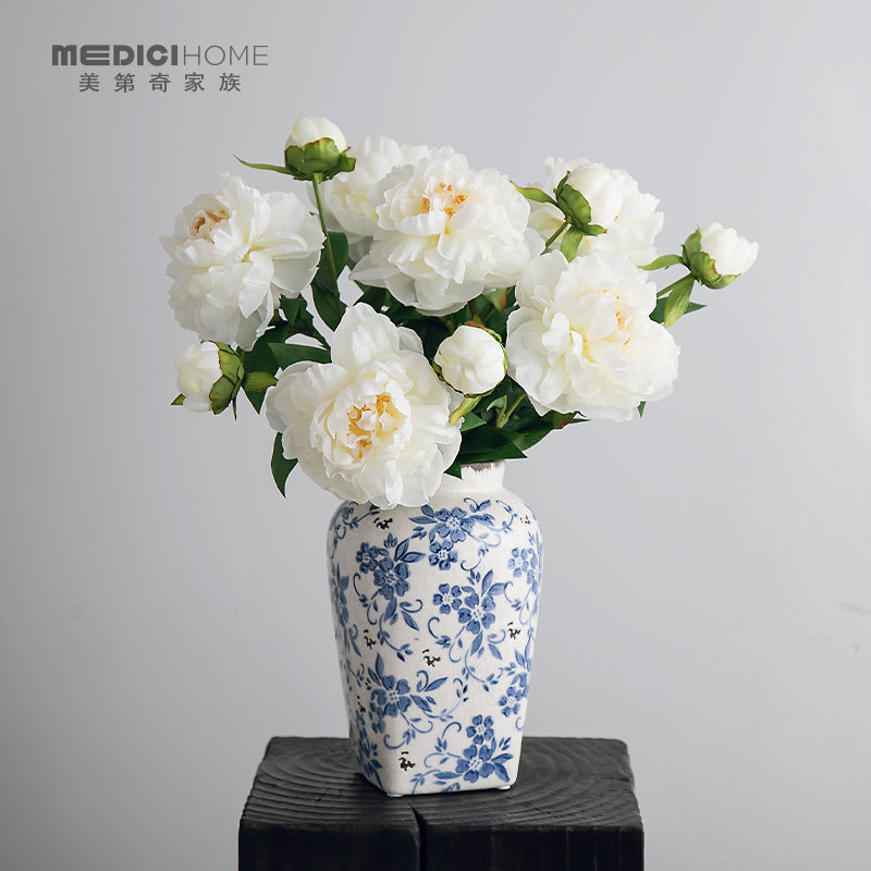 芍药牡丹仿真花摆设插花花瓶客厅装饰摆件中式餐桌花花艺假花花束图片