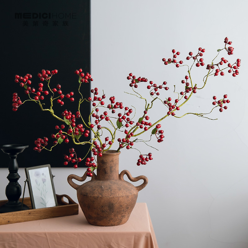 马桑果禅意中古风桌面果枝类浆果山归来中式高端轻奢家居装饰摆设