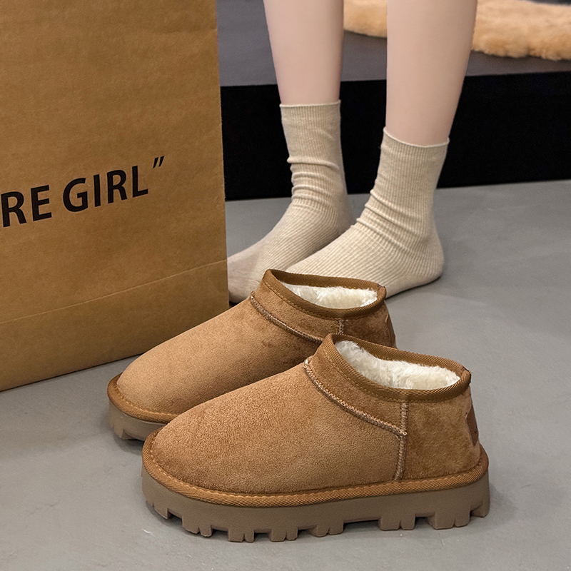 厚底雪地靴女2025新款冬季皮毛一体短筒雪地棉加绒加厚外穿棉鞋女