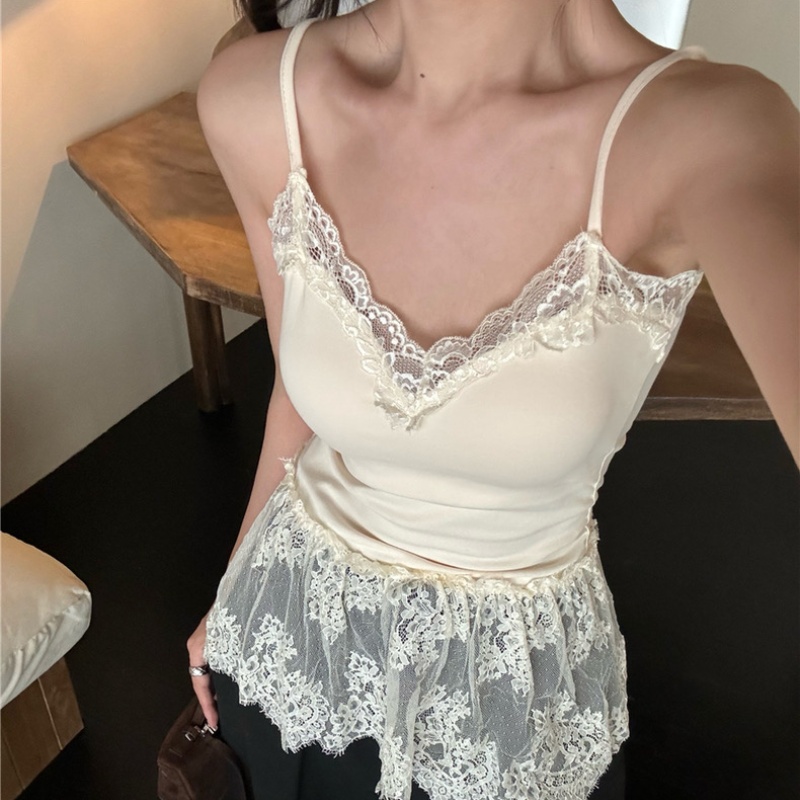 小香风V领蕾丝氛围感吊带背心
