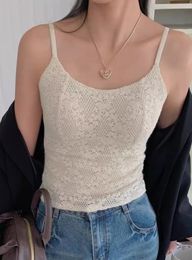 Apiece云朵性感蕾丝保暖吊带背心女带胸垫文胸罩一体内搭抹胸上衣