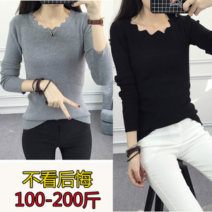 2019新款女装春装大码微胖韩版胖mm毛衣200斤减龄洋气打底针织衫