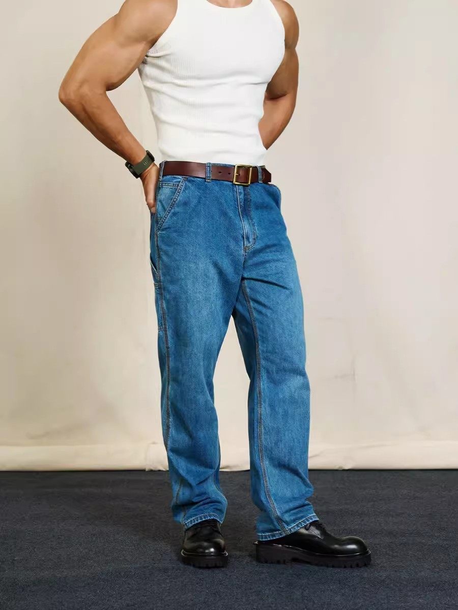 拉链长裤冰蓝洗水春秋夏画家裤