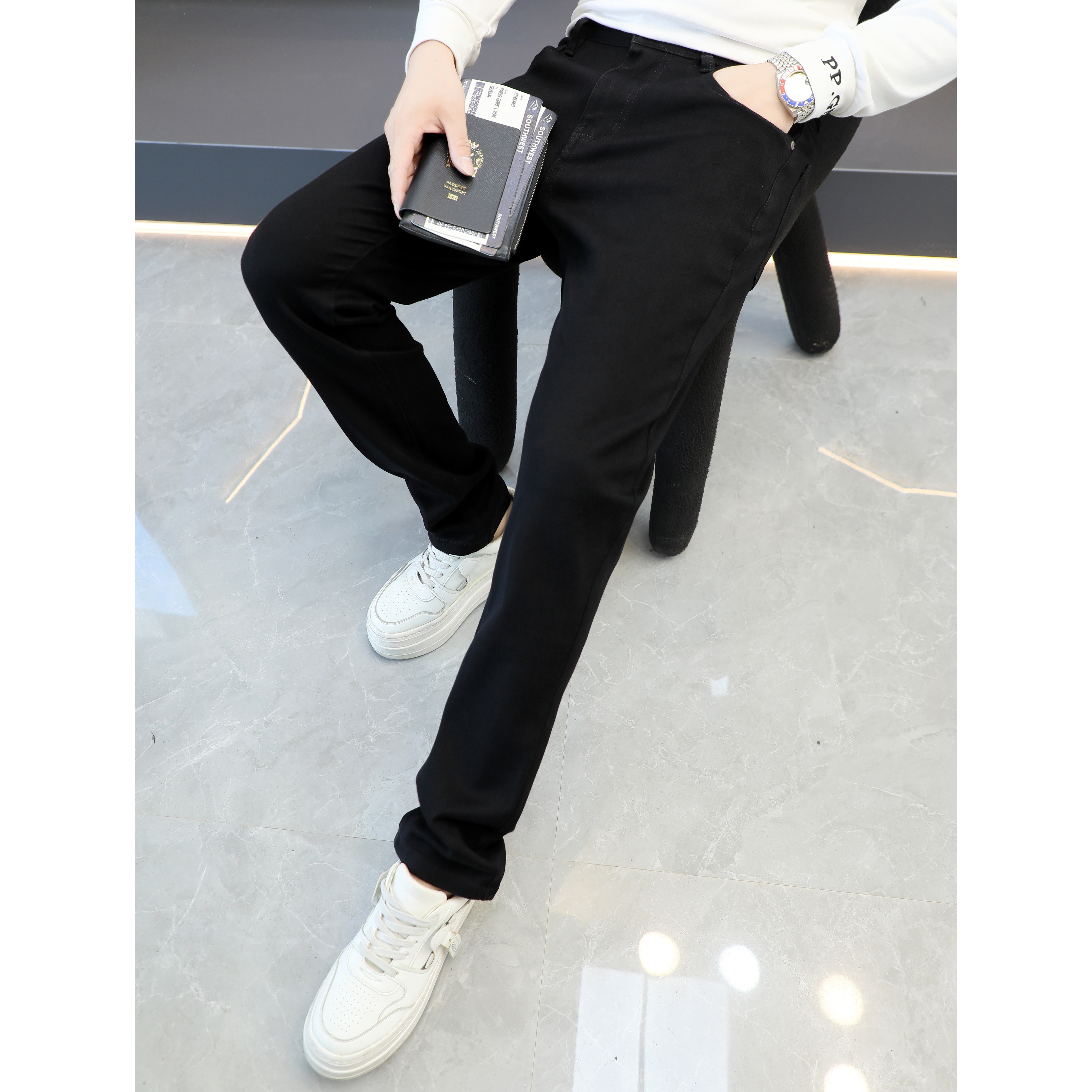 2025秋冬新款高品质修身弹力刺绣男士小直筒牛仔裤25569P130，男装牛仔裤，钱塘6018（原3088）