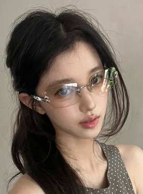 Y2K欧美水银色无框墨镜女辣妹凹造型个性高级感显脸小网红太阳镜