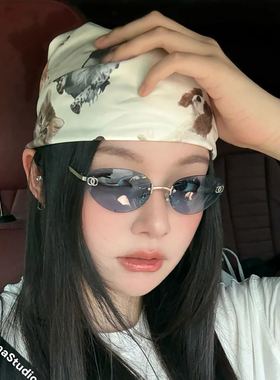 vintage中古风无框猫眼墨镜女个性方圆脸显瘦凹造型时尚太阳镜男