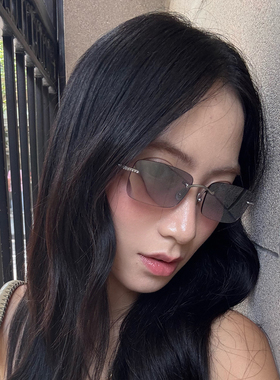 辣妹无框银灰色潮流太阳镜女欧美个性凹造型方框夏季凹造型墨镜潮