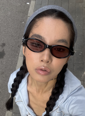 欧美夏季潮流紫色太阳镜女个性街拍凹造型椭圆防紫外线氛围感墨镜