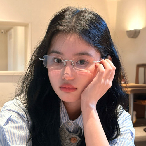 韩系超轻无框防蓝光镜女时尚学生百搭显脸小镶钻方形眼镜可配度数