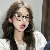 文艺复古椭圆眼镜女书呆子韩系素颜显脸小时尚 平光镜可配近视镜框