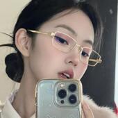 日系高知感长方形金丝防蓝光眼镜女小脸素颜防蓝光窄框可配度数潮