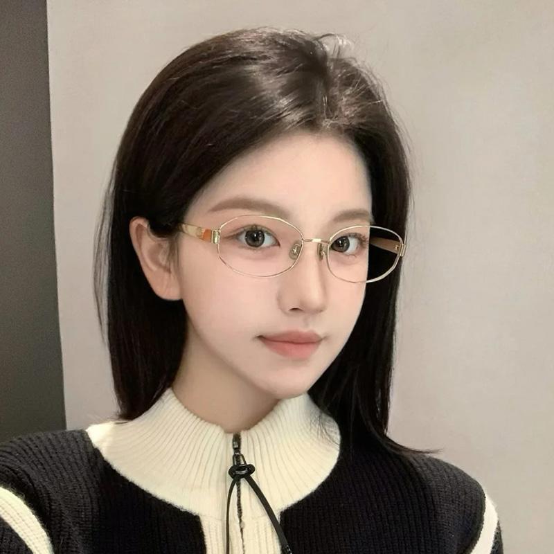 日系金丝椭圆眼镜女显脸小高智氛围感防蓝光素颜时尚近视镜ins风