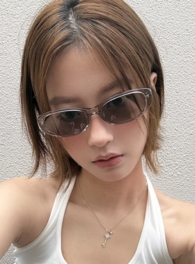 韩系透灰色太阳镜女显脸小氛围感椭圆防紫外线街拍凹造型太阳眼镜