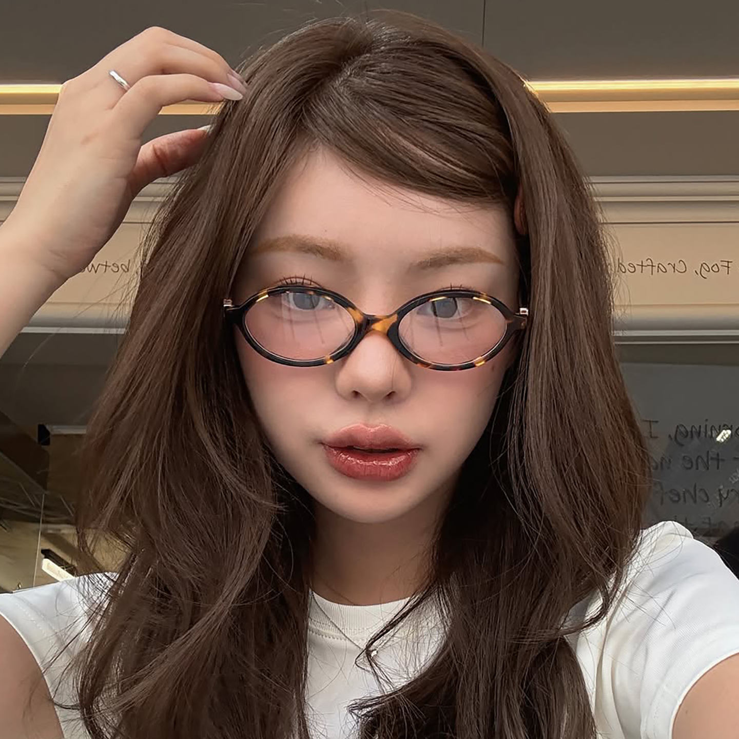 韩系时髦椭圆书呆子眼镜女素颜小脸氛围感镜框古早感可配度数镜框