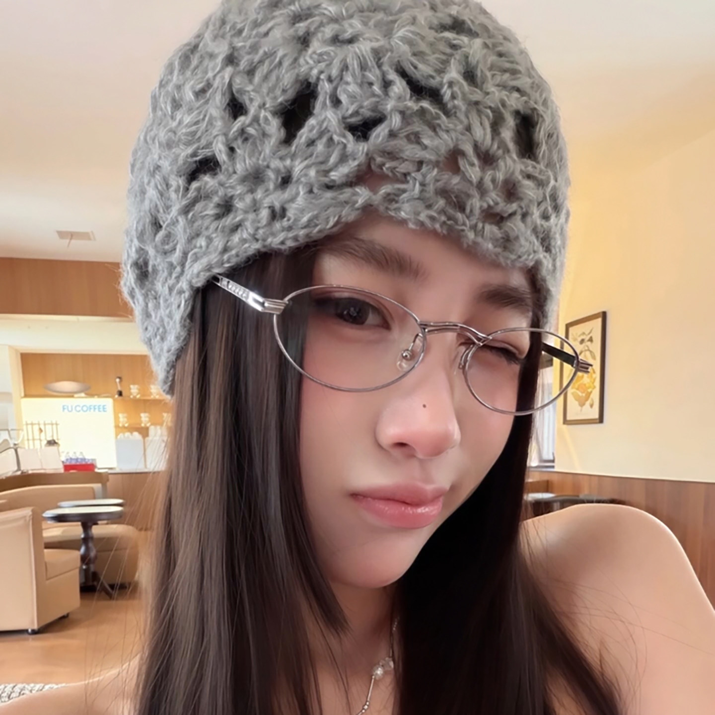 韩系银色椭圆框珍珠镜腿小框眼镜女潮百搭素颜神器显脸小气质镜框