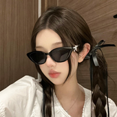 防晒蝴蝶结太阳镜 黑框猫眼墨镜辣妹显脸小凹造型夏季 2025新款 时尚