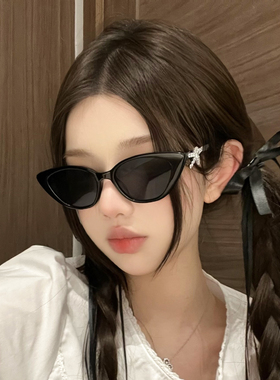 2025新款时尚黑框猫眼墨镜辣妹显脸小凹造型夏季防晒蝴蝶结太阳镜
