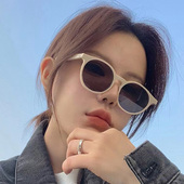 韩系椭圆米白色小框太阳镜女甜妹ins风显脸小高级感防紫外线墨镜